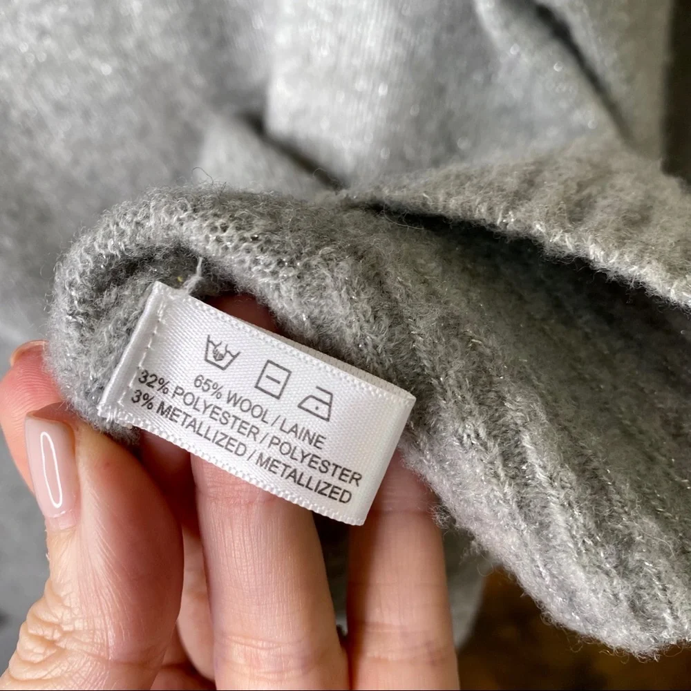 Lisa Todd Wool Metallic Mock Neck Sweater Grey Silver Size Small